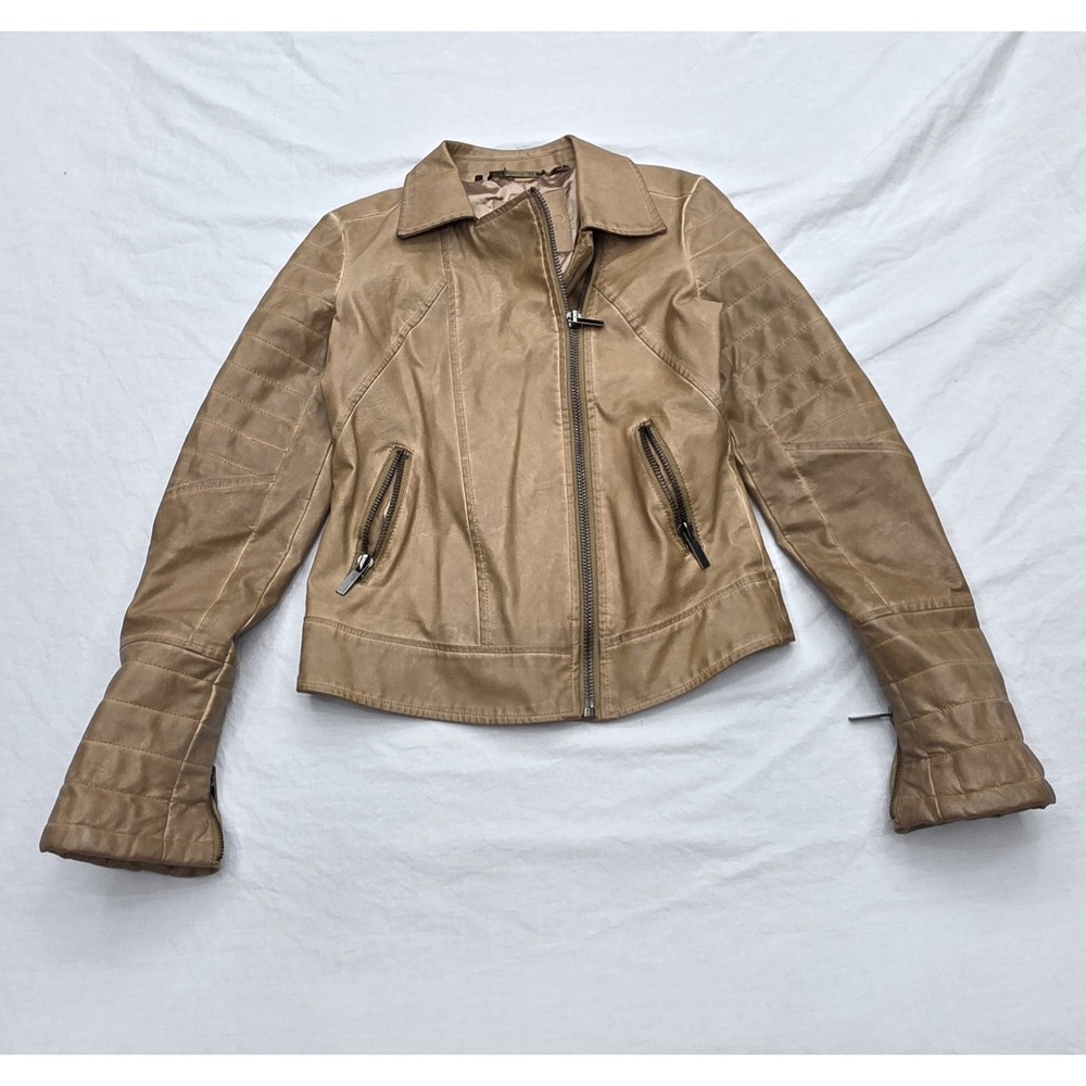 Buffalo David Bitton Women's Full-zip Tan Faux Leather Jacket Size XS